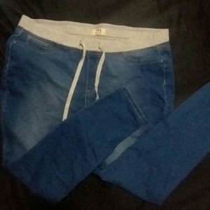 Stone wash stretch band straight leg jeans